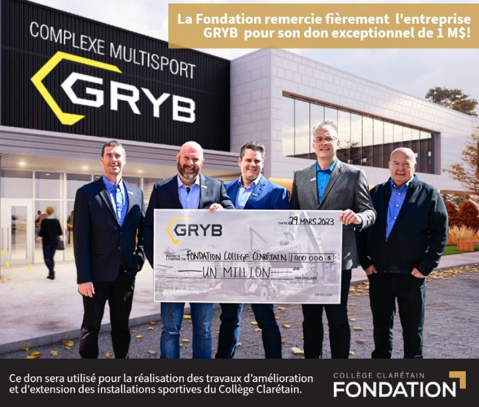 Merci à GRYB dont l'aréna et le complexe multisport porteront son nom